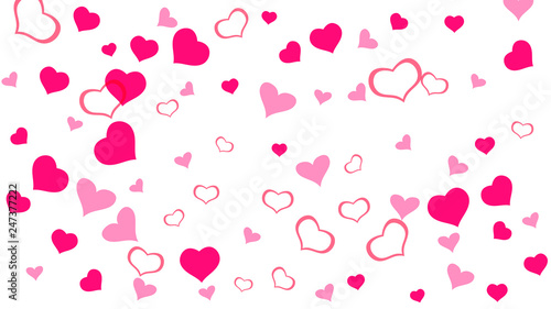 Spring background. Red on White fond Vector. A sample of wallpaper design, textiles, packaging, printing, holiday invitation for birthday. Red hearts of confetti are falling.