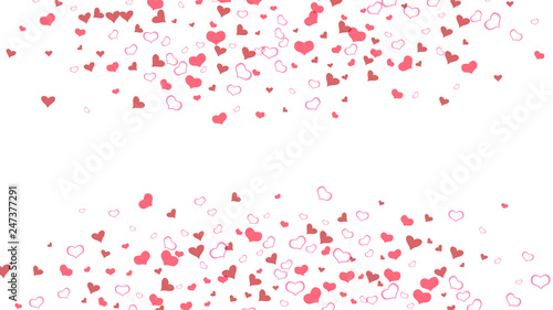 Red on White fond Vector. Happy background. The idea of wallpaper design, textiles, packaging, printing, holiday invitation for Valentine's Day. Red hearts of confetti crumbled.