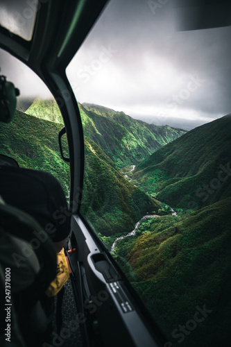 Flying in a helicopter over Hawaii, Maui