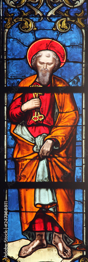 Fototapeta premium Saint Peter apostle, stained glass window from Saint Germain-l'Auxerrois church, Paris