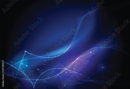 Vector illustration molecule,Connected lines with dots,technology on blue background. Abstract internet network connection design for web site.Digital data,communication,science and futuristic concept