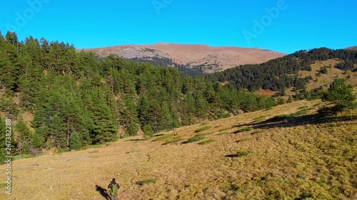 A man hiking in the Köroğlu Mountains in autumn. Bolu in Turkey