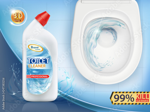 Toilet cleaner. Top view of a toilet bowl.