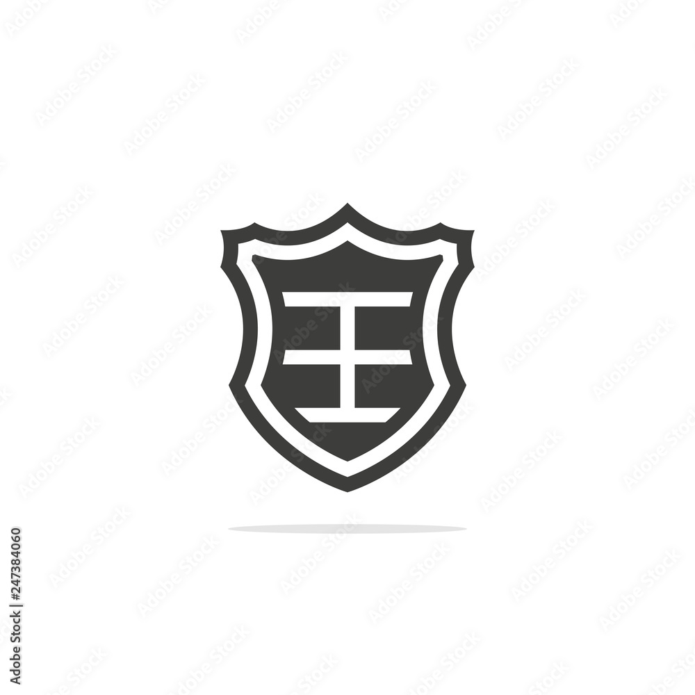 Monochrome vector illustration of a shield icon, isolated on a white background. Monochrome vector illustration of a shield icon, isolated on a white background.