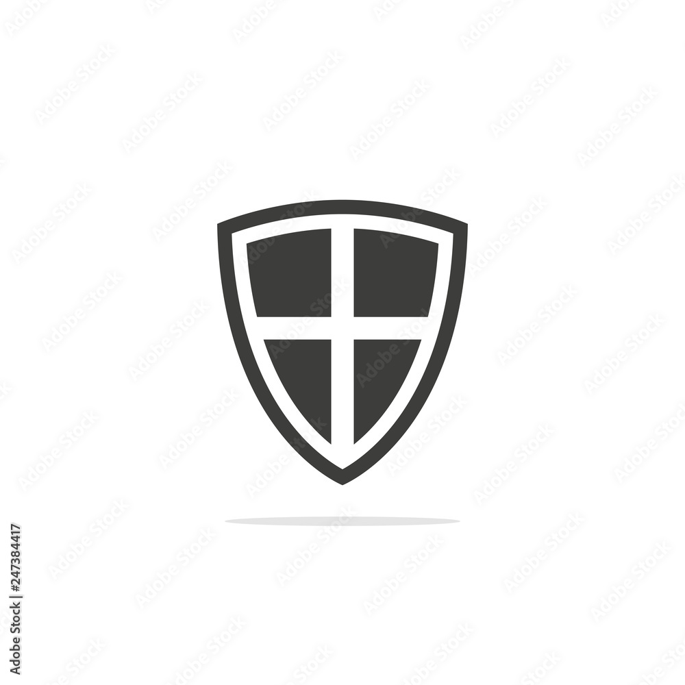 Monochrome vector illustration of a shield icon, isolated on a white background. Monochrome vector illustration of a shield icon, isolated on a white background.