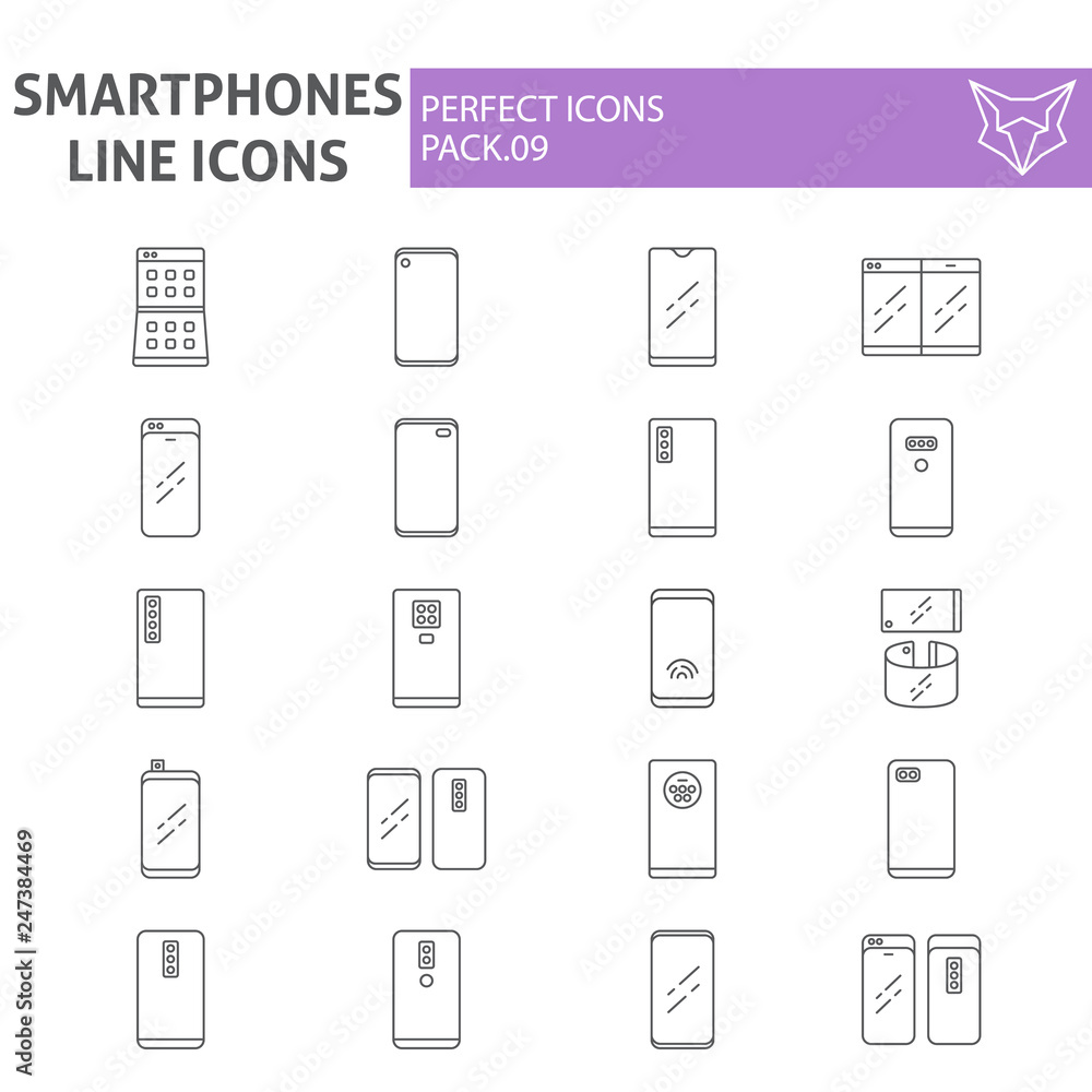 Smartphones thin line icon set, communication symbols collection, vector sketches, logo illustrations, mobile phone signs linear pictograms package isolated on white background. Smartphones thin line icon set, communication symbols collection, vector sketches, logo illustrations, mobile phone signs linear pictograms package isolated on white background.