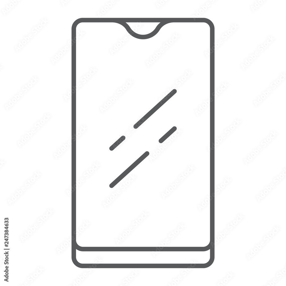 Smartphone with waterproof camera thin line icon, device and communication, phone sign, vector graphics, a linear pattern on a white background. Smartphone with waterproof camera thin line icon, device and communication, phone sign, vector graphics, a linear pattern on a white background.