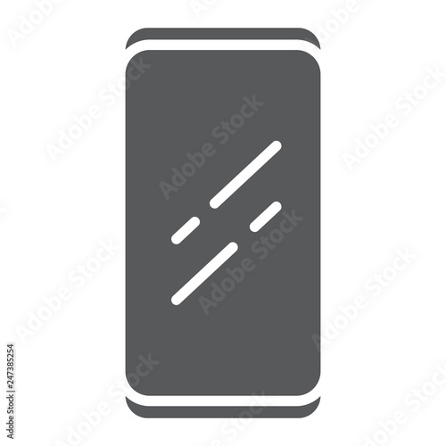 Smartphone without frame glyph icon, device and communication, frameless phone sign, vector graphics, a solid pattern on a white background.