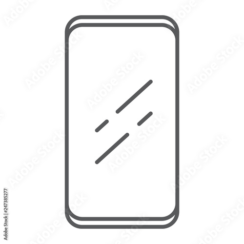 Smartphone without frame thin line icon, device and communication, frameless phone sign, vector graphics, a linear pattern on a white background.