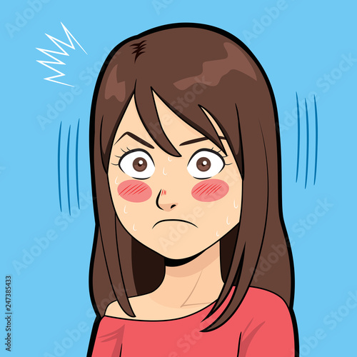 Illustration of upset shocked brunette woman face expression