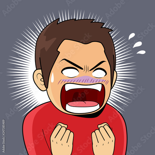 Illustration of shocked angry man with mouth open and clenched fists