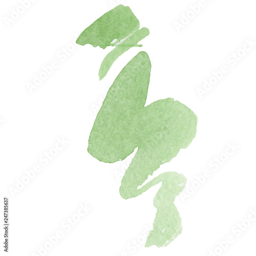 Green abstract watercolor paper splash shapes isolated drawing. Illustration aquarelle for background.