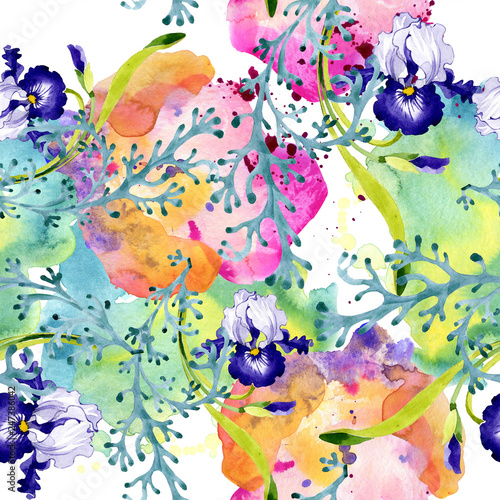 Blue iris floral botanical flower. Watercolor background illustration set. Seamless background pattern. © LIGHTFIELD STUDIOS