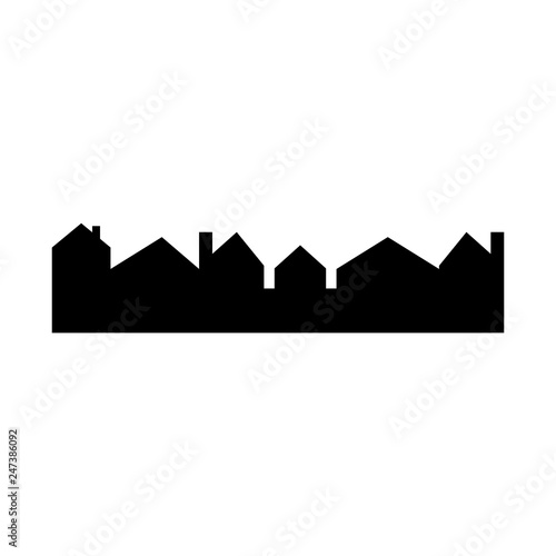 city, vector icon, background, black silhouette of city houses