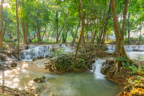 Beautiful waterfall scene Kroeng Krawia Waterfall at Kanchanaburi  Thailand