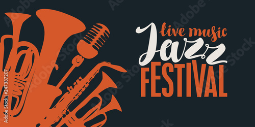 Wallpaper Mural Vector poster for a jazz festival of live music in retro style on black backgrou