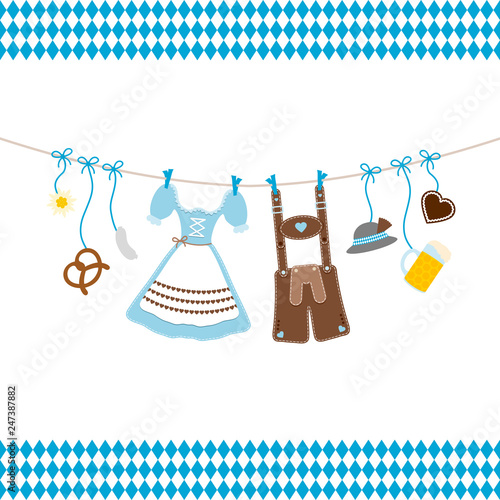 Octoberfest Symbols Horizontal & Pattern Border Blue