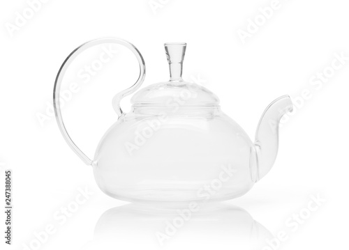 Empty glass teapot isolated on a white background photo