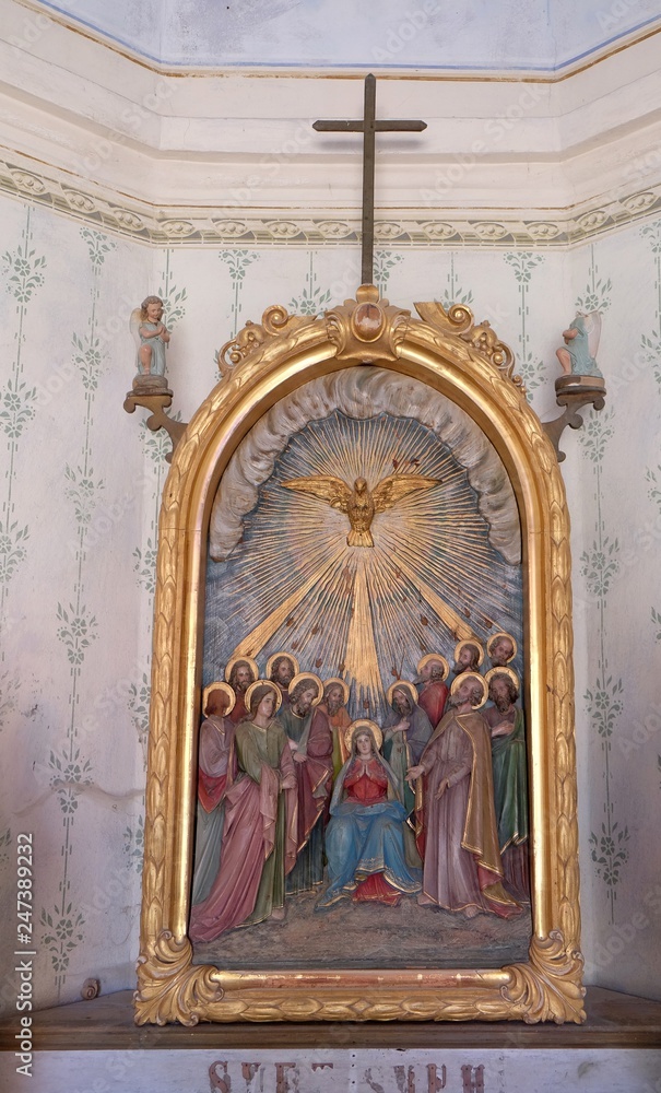 Pentecost, the descent of the Holy Spirit, chapel in the village Stitar, Croatia 