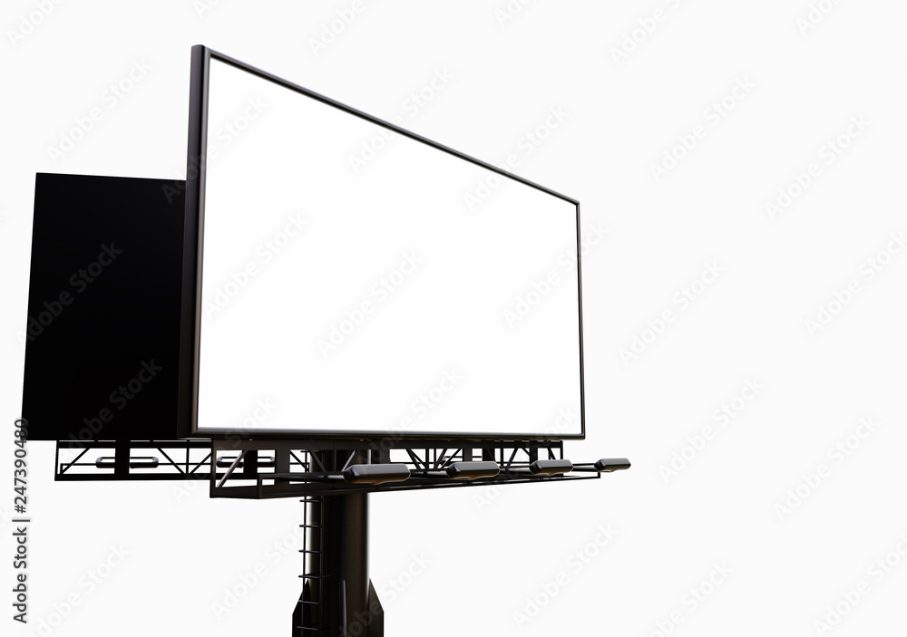 Fototapeta premium 3D rendering of blank billboard (empty advertisement) isolated on white background - mock up template