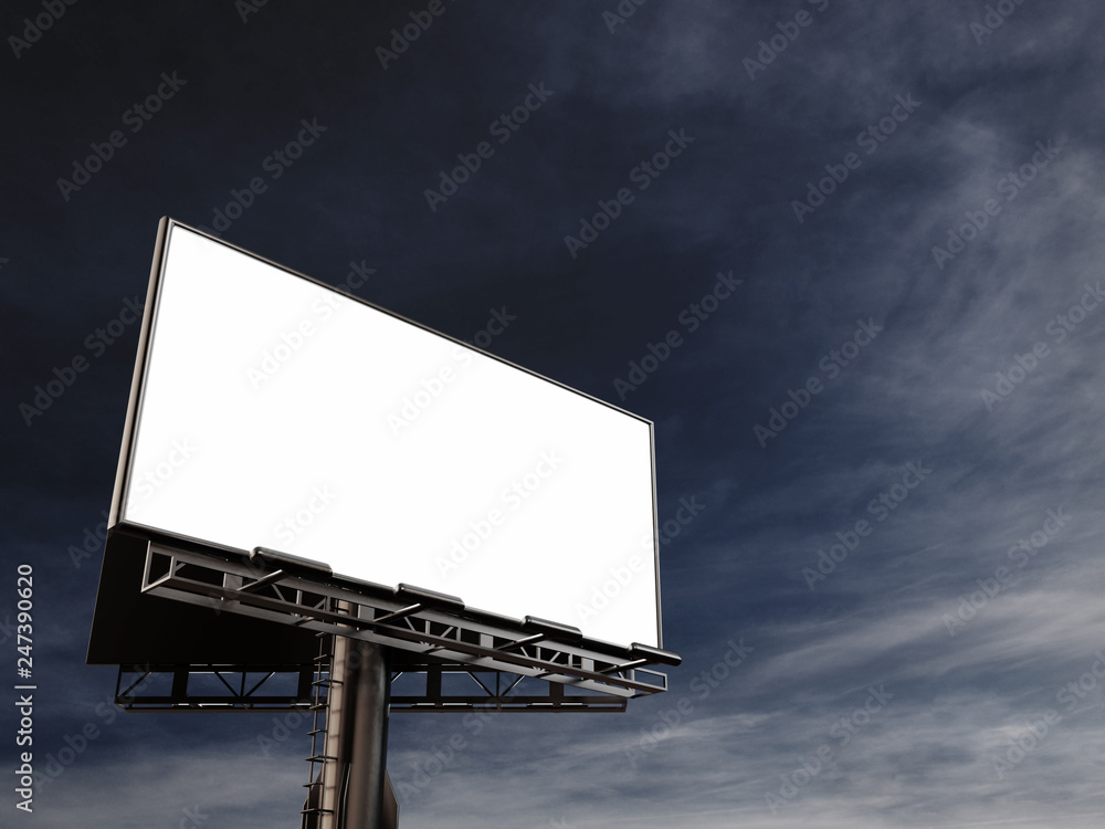 Obraz premium 3D rendering of blank billboard (empty advertisement) with clouds. Empty mockup template