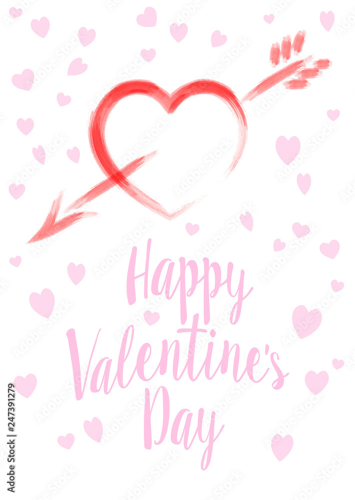 Watercolor Valentines Day Card, Red Heart with Pink Heart Background - Valentine Card