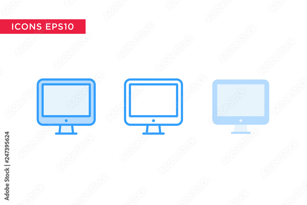 computer, pc icon in line, outline, filled outline and flat design style isolated on white background. vector eps10