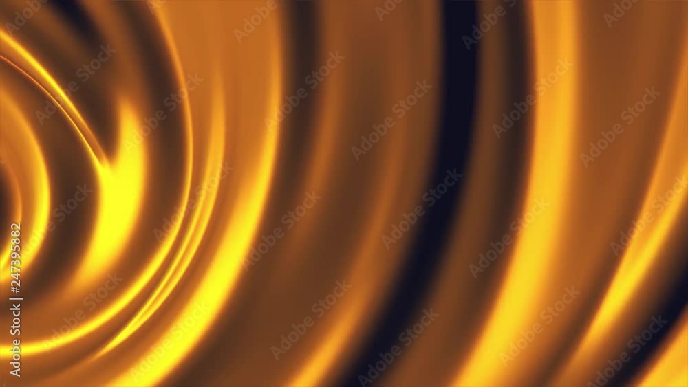 Abstract, soft, curved wide lines move in a circle in golden glowing ...