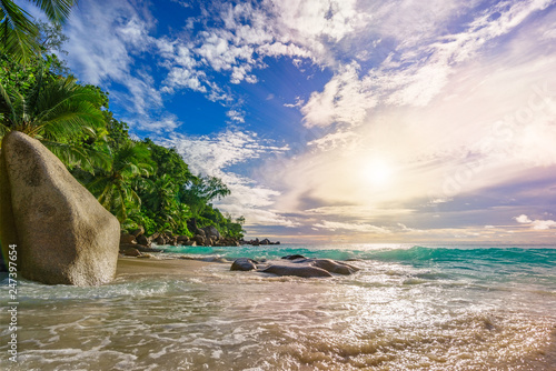 sunny day on paradise beach anse georgette,praslin seychelles 50