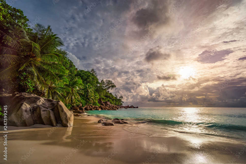 Naklejka premium paradise beach at anse georgette, praslin, seychelles 17