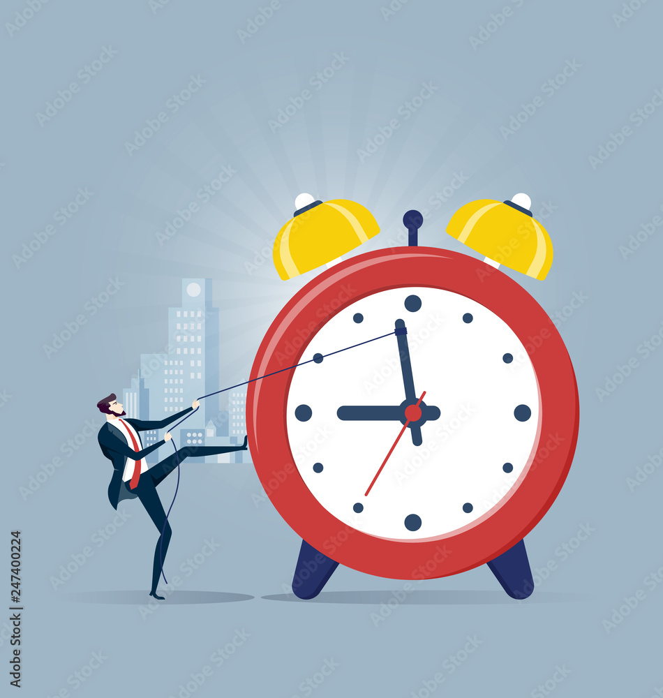 Businessman pulling clock in time management concept - Business concept vector