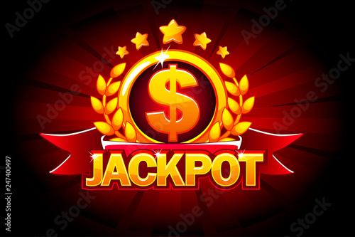 Jackpot banner with red ribbon and text. Vector illustration for casino, slots, roulette and game UI