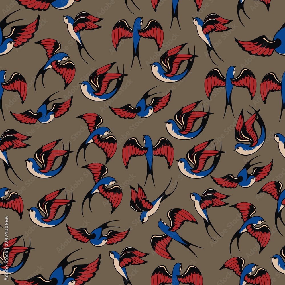 Naklejka premium Swallow seamless pattern