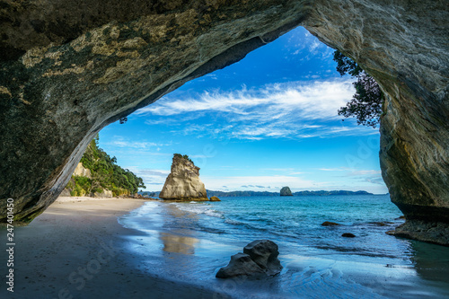 view from the cave at cathedral cove,coromandel,new zealand 38