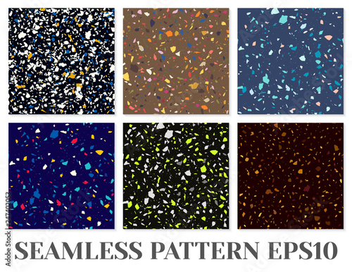 Terrazzo flooring vector seamless pattern. Texture of classic italian type of floor composed of natural stone.