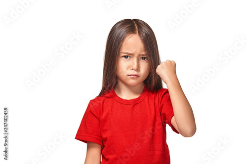 Wallpaper Mural Beautiful girl in red t-shirt shakes her fist Torontodigital.ca