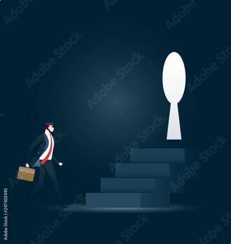 Businessman walking towards keyhole in challenge - Business concept vector
