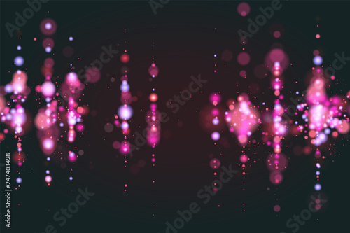 Pink bokeh sparkle glitter lights luxury glamor background. Abstract defocused circular party magic christmas background. New year glamorous elegant, shiny, pink christmas background. EPS 10.