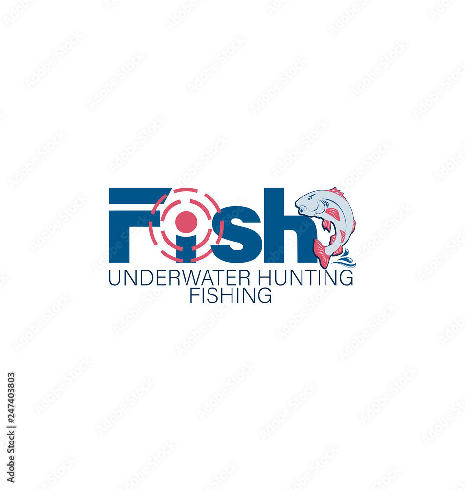 Fish with a target. Underwater hunting. Fishing. Emblem, club logo. Design for the store, site, club lovers of fishing, underwater hunting. The concept of sports fishing, hunting. Fish with a target. Underwater hunting. Fishing. Emblem, club logo. Design for the store, site, club lovers of fishing, underwater hunting. The concept of sports fishing, hunting.