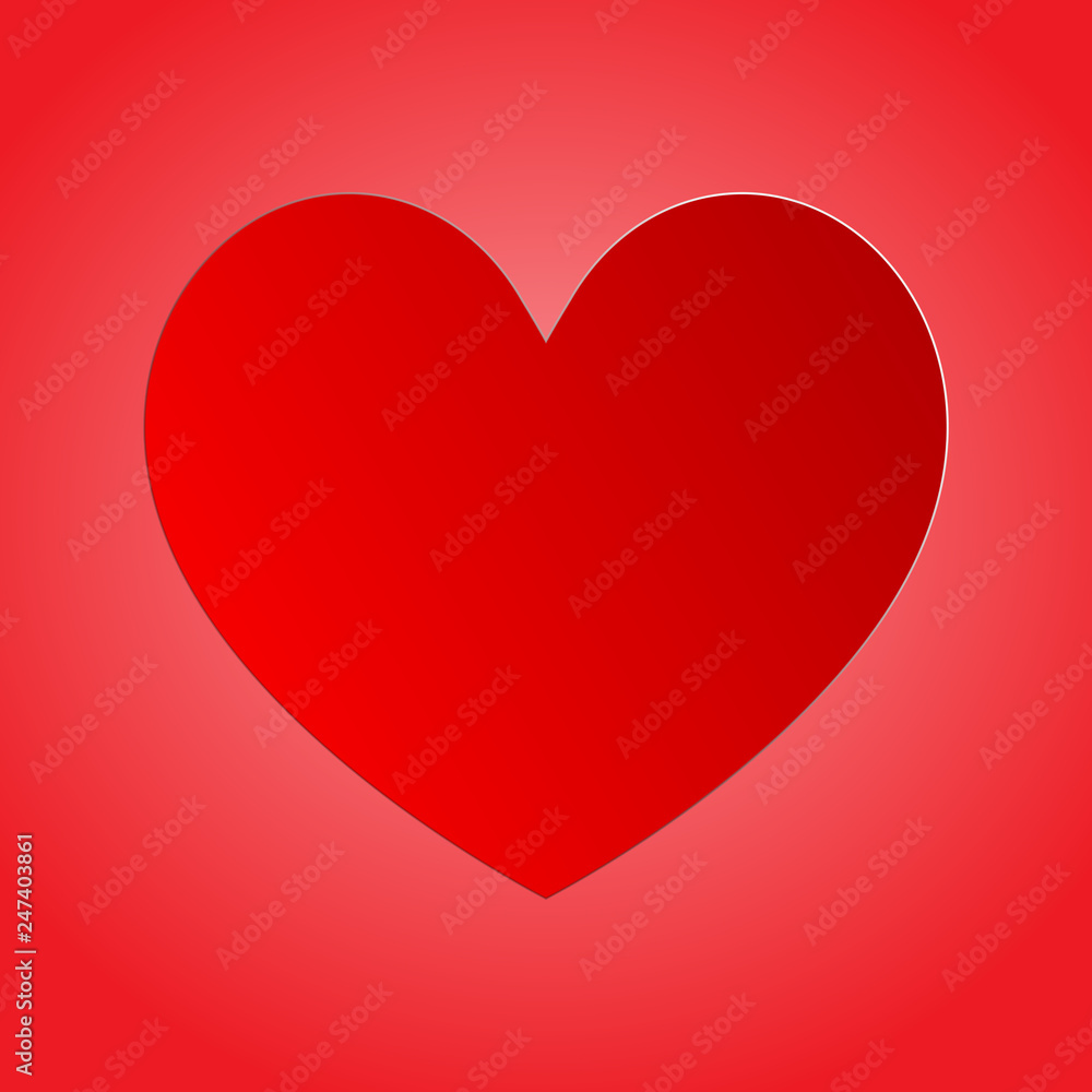 one red heart on red for valentine and design,paper cutting style
