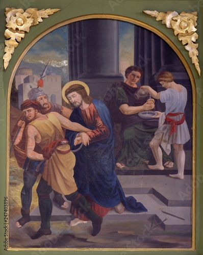 1st Stations of the Cross, Jesus is condemned to death, church of Saint Matthew in Stitar, Croatia 