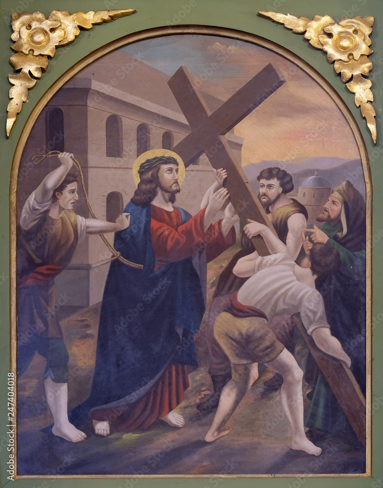 5th Stations of the Cross, Simon of Cyrene carries, church of Saint Matthew in Stitar, Croatia