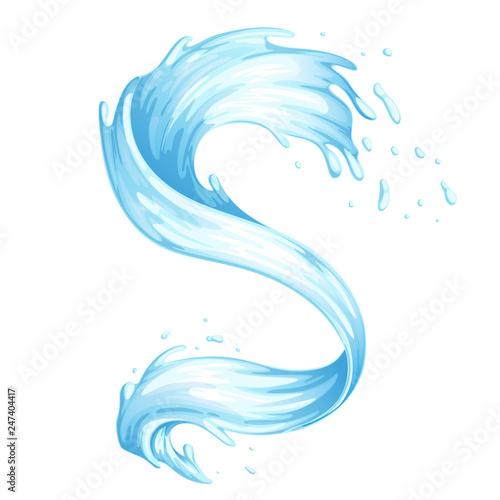 Water splashes  bursts  whirls  waves. Isolated on white background. Vector illustration