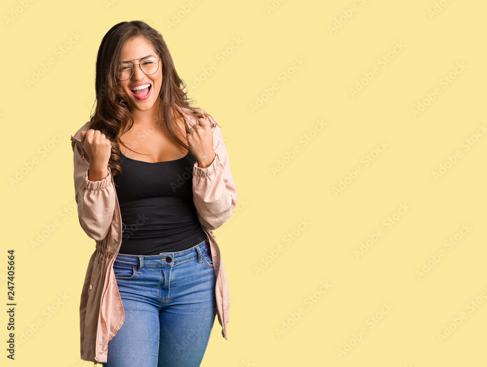 Full body young curvy woman surprised and shocked Full body young curvy woman surprised and shocked