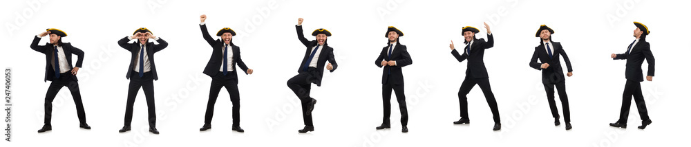 Young businessman wearing tricorn isolated on white Young businessman wearing tricorn isolated on white