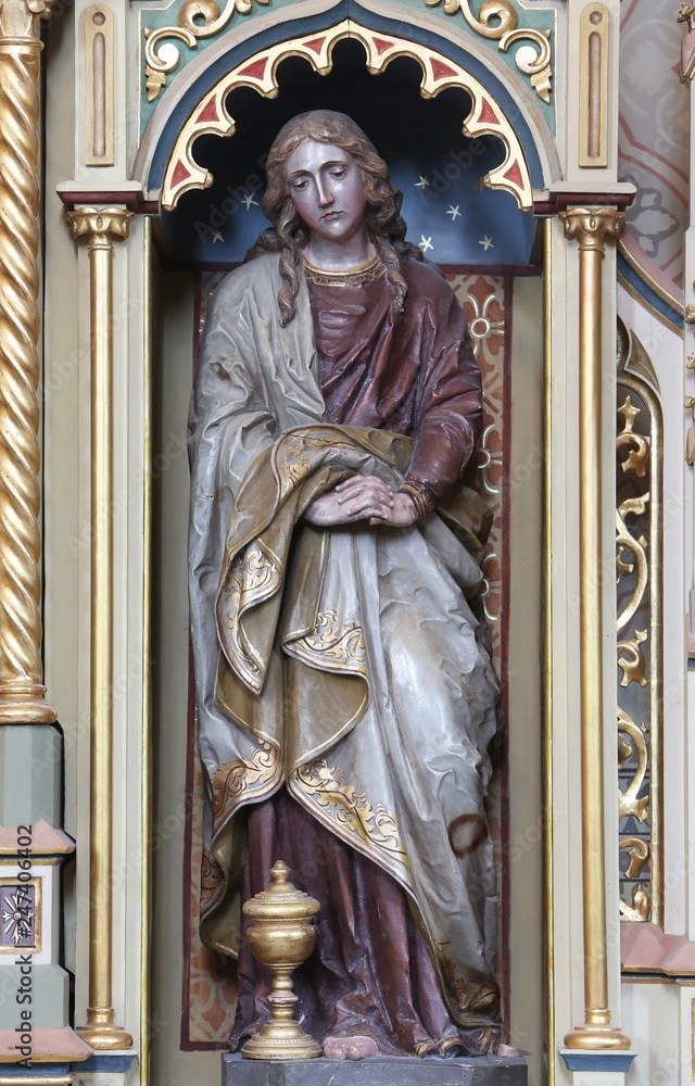 Saint Mary Magdalene statue on the Sacred heart of Jesus altar in the church of Saint Matthew in Stitar, Croatia.