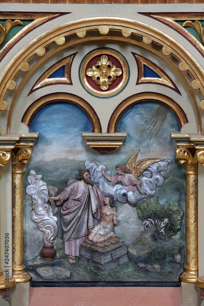 Abraham's sacrifice of Isaac altarpiece on the altar of the Sacred Heart of Jesus in the church of Saint Matthew in Stitar, Croatia