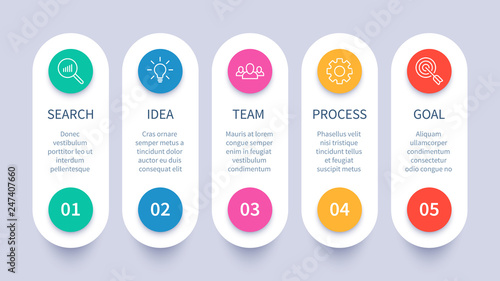 Process steps infographic chart. Business strategy layout, workflow timeline and startup plan diagram vector presentation template