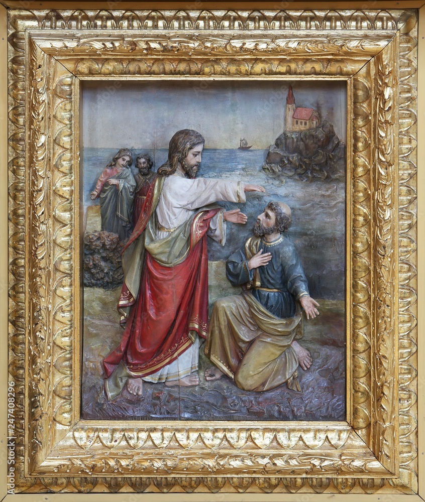 Jesus reinstates Peter to leadership of the church, altarpiece on altar of Our Lady in the church of Saint Matthew in Stitar, Croatia