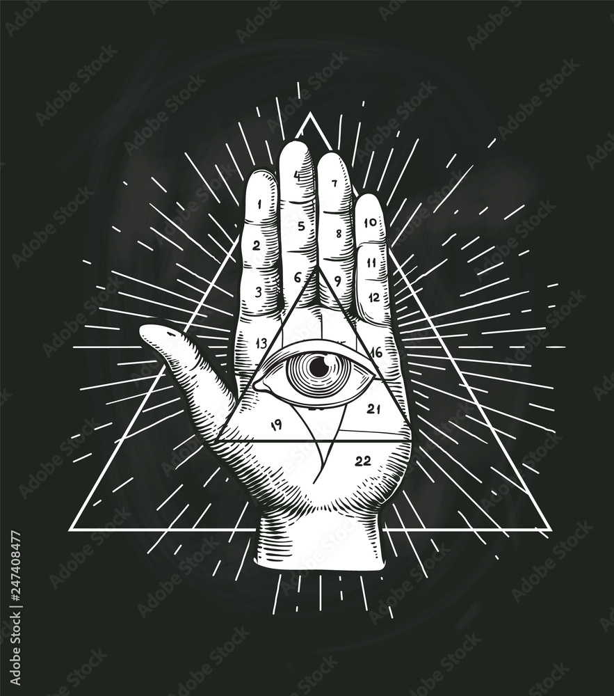 All Seeing Eye Triangle Geometric Vector Design. Providance Pyramid Tattoo  Symbol with Occult Secret Hand Sign. Mystic Spiritual Illuminati Emblem  Sketch Drawing Illustration Stock Vector | Adobe Stock